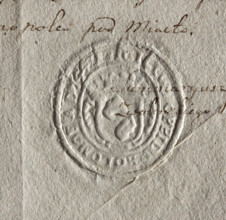 Oval seal impression of the town of Bolimów, Lódz Voivodeship, Sochaczew Land. On the crowned
