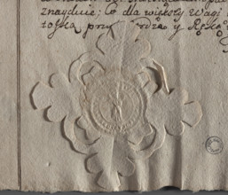 Round seal impression of the town of Czempin, Poznan Voivodeship, Koscian County. Standing angel in