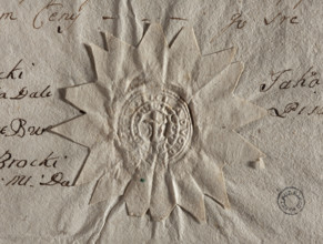 Round seal impression of the town of Daleszyce, Sandomierz Voivodeship, Checiny County. In the