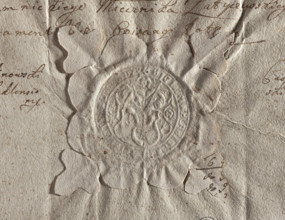 Round seal impression of the town of Dukla, Kraków Voivodeship. Figure of Saint John the Baptist