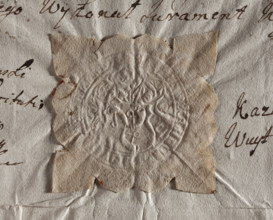 Round seal impression of the town of Dukla, Kraków Voivodeship. Figure of Saint John the Baptist