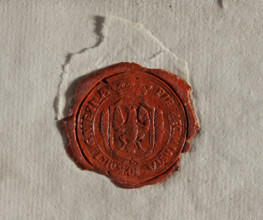 Round wax impression of the seal of the city of Gniezno. On the crowned shield a single-headed