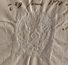Oval seal impression of the Grabowo town seal. On the shield, the Nalecz coat of arms with a jewel