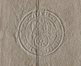 Round seal impression of the town of Kolo, Kalisz Voivodeship. In the field of the coat of arms are