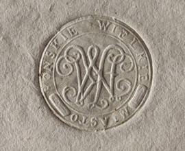 Round seal impression of the town of Konskie Wielkie with the monogram of the Chancellor JMK (Jan