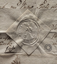 Oval seal impression of the town of Nowy Targ, Kraków Voivodeship. St. Catherine of Alexandria in a