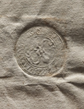 Round seal impression of the town of Ogrodzieniec. Two lilies joined by a ring — the Bonarowa coat