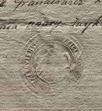 Round seal impression of the town of Parczew. The drawing of a deer on the shield is illegible. In