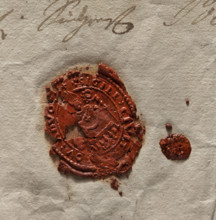 Oval seal impression of the town of Przyrów. In the central field, within a pearl border, a seated
