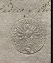 Round seal impression of the city of Sandomierz. An eagle with a closed crown in the central field.