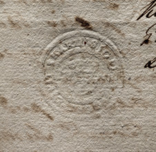 Round wax seal impression of the town of Skaryszew, Sandomierz Voivodeship, Radom County. In a