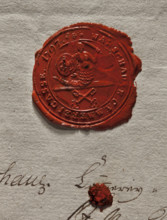 Round wax impression of the seal of the city of Warsaw. A mermaid with a fish tail, a sword in her
