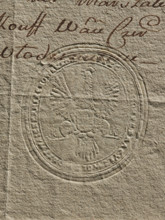 Oval imprint of the seal of the Confederation of the Czerniechów Voivodeship. A crowned eagle with