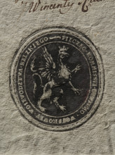 Oval ink print of the seal of the Civil-Military Commission of the Belz Voivodeship. Griffin turned