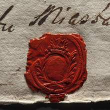 Oval wax seal impression of the town of Luków, Podlaskie Voivodeship. In the oval cartouche the