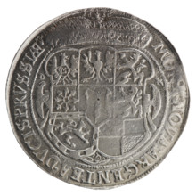 Half thaler, male busts in armour, coats of arms; George William Hohenzollern (Elector of