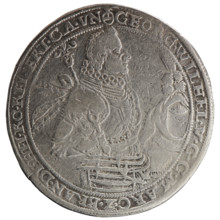 Thaler, Liborius Müller the Younger (1620–1642), Kantor, male busts in armour, eagles, George