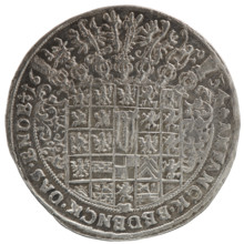 Thaler. Obverse: torso facing right in collar and decorative armor girded with a sash, sceptre in