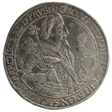 Thaler, Koch, Dawid, Ernest Pfahler, publisher; male bust in armour, coats of arms; George William