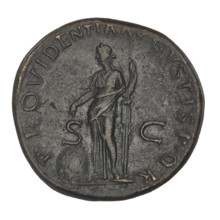 Sestertius, Trajan (53–117; Roman emperor 98–117). Obverse: bust of Trajan with laurel wreath and