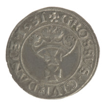 Gdansk grosz, Sigismund I the Old (King of Poland; 1467–1548), grosz coin, Gdansk, 1531. Obverse: