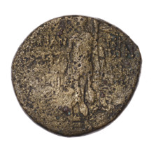 Bronze coin, Pantikapaion; aw: head of Attys in a Phrygian cap decorated with stars and in a laurel