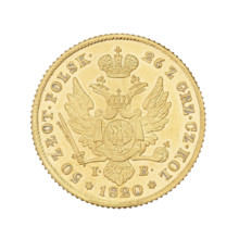 Polish double zloty (50 zloty), 1820. Obverse: Head of Alexander I facing right; rim inscription: