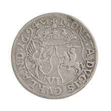 Obverse: In the border a male bust in armor and a wig turned to the right, separating the
