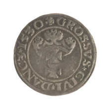 Gdansk grosz, Sigismund I the Old (King of Poland; 1506–1548). Silver coin (grosz), 1530. Obverse: