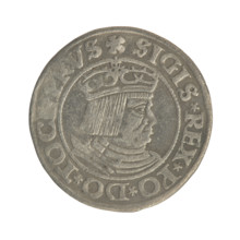 Gdansk grosz, Sigismund I the Old (King of Poland; 1506–1548). Polish coin, Jagiellon dynasty.