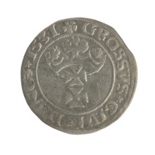 Gdansk grosz, Sigismund I the Old (King of Poland; 1506–1548). Polish coin of the Jagiellon dynasty