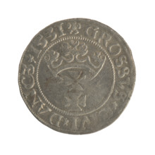 Gdansk grosz, Sigismund I the Old (King of Poland; 1506–1548). Silver coin (1531). Obverse: Crowned
