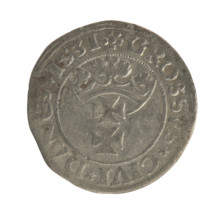 Gdansk grosz, Sigismund I the Old (King of Poland; 1506–1548). Silver coin, 1531. Obverse: Crowned
