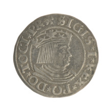 Gdansk grosz, Sigismund I the Old (King of Poland; 1506–1548). Polish coin, Jagiellon dynasty.