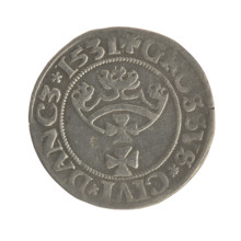 Gdansk grosz, Sigismund I the Old (King of Poland; 1506–1548). Obverse: Crowned male bust in