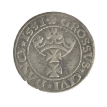Gdansk grosz, Sigismund I the Old (King of Poland; 1506–1548). Silver coin (1531). Obverse: Crowned