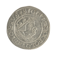 Gdansk grosz, Sigismund I the Old (King of Poland; 1506–1548). Polish coin, Jagiellon dynasty.