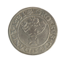 Gdansk grosz, Sigismund I the Old (King of Poland; 1506–1548). Silver coin (1531). Obverse: Crowned
