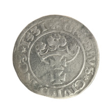 Gdansk grosz, Sigismund I the Old (King of Poland; 1506–1548). Silver coin (grosz). Obverse: