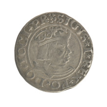Gdansk grosz, Sigismund I the Old (King of Poland; 1506–1548). Polish coin, Jagiellon dynasty.