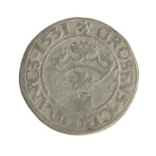 Gdansk grosz, Sigismund I the Old (King of Poland; 1506–1548). Polish coin (1531). Obverse: Crowned