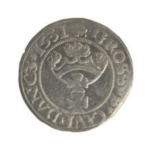 Gdansk grosz, Sigismund I the Old (King of Poland; 1506–1548). Polish coin, Jagiellon dynasty.