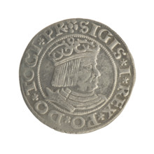 Gdansk grosz, Sigismund I the Old (King of Poland; 1506–1548). Polish coin (1531). Obverse: Crowned