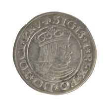 Gdansk grosz, Sigismund I the Old (King of Poland; 1506–1548). Polish coin, Jagiellon dynasty.