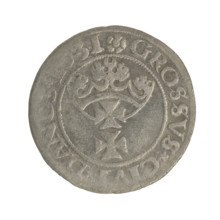Gdansk grosz, Sigismund I the Old (King of Poland; 1506–1548). Polish coin, Jagiellon dynasty.