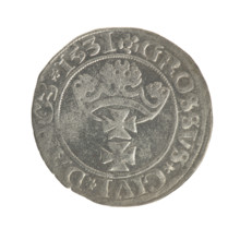 Gdansk grosz, Sigismund I the Old (King of Poland; reign 1506–1548). Silver coin (grosz), 1531.