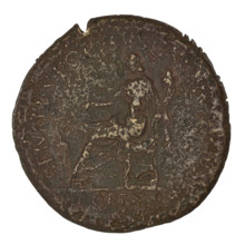 sestertius, Trajan (53–117; Roman emperor 98–117); obverse: head of Trajan in laurel wreath facing