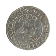 Gdansk grosz, Sigismund I the Old (King of Poland; 1506–1548). Polish coin, Jagiellon dynasty.