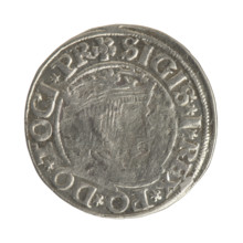 Gdansk grosz, Sigismund I the Old (King of Poland; 1506–1548). Silver coin, 1532. Obverse: Crowned