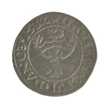 Gdansk grosz, Sigismund I the Old (King of Poland; 1506–1548). Silver coin (grosz), 1532. Obverse: